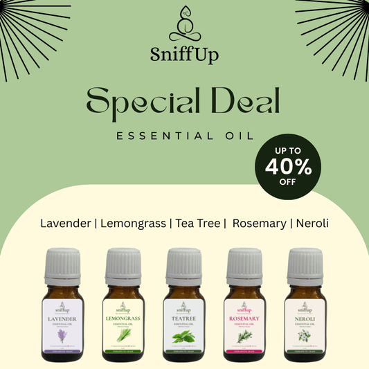 Essential Oil Set of 5 - Lavender | Tea Tree | Lemongrass | Rosemary | Neroli - SniffUp