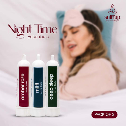 Pack of 3 - Night Time Essentials – Deep Sleep, Amber Rose, Mitti - SniffUp