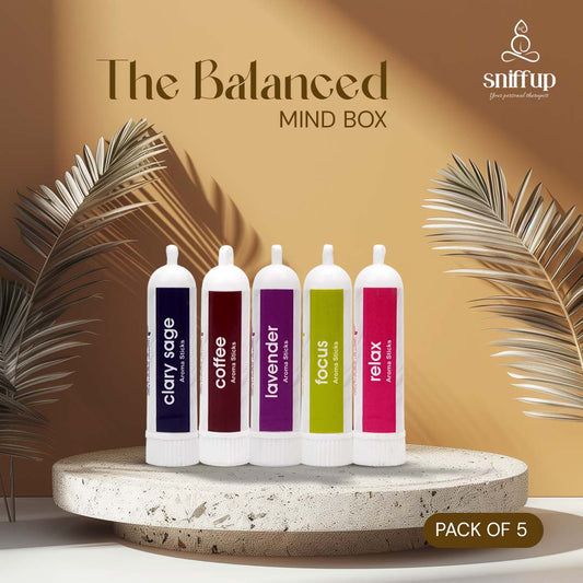 Pack of 5 - The Balanced Mind Box - Focus, Relax, Clary Sage, Lavender, Coffee - SniffUp