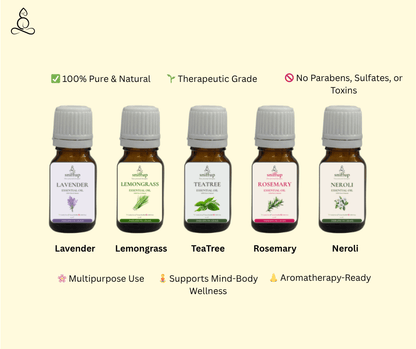 Essential Oil Set of 5 - Lavender | Tea Tree | Lemongrass | Rosemary | Neroli - SniffUp