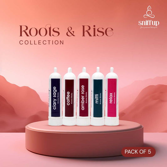 Pack of 5 - Roots & Rise Collection - Mitti, Amber Rose, Relax, Coffee, Clary Sage - SniffUp